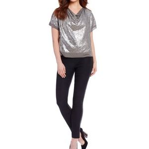 HALSTON Sequin Blouse - boxy top that hides bumps and bulges. Super comfy.
